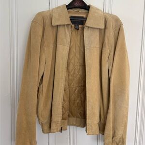 Cezani Jacket Mens M Beige Genuine Leather Suede Full Zip Lined Pockets Casual